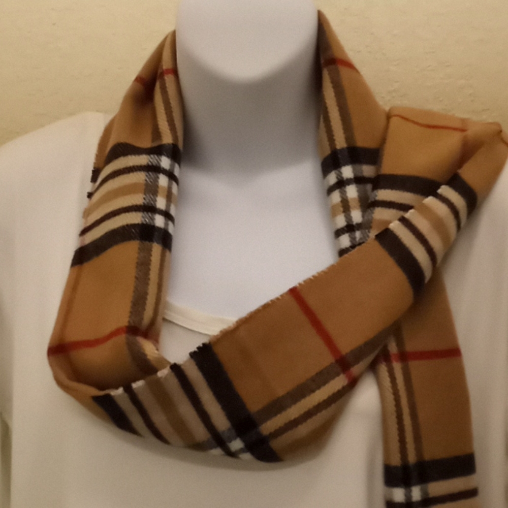 Camel Plaid Pashmina Cashmere Feel Scarf - Picture 4 of 15